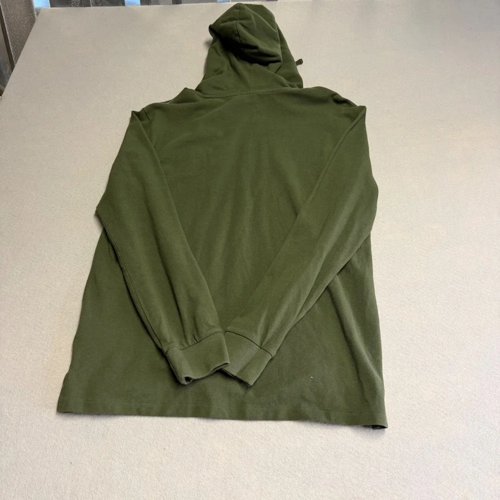Polo Ralph Lauren Mens Olive Green Pique Hoodie Contrast Pocket Long Sleeve LG
